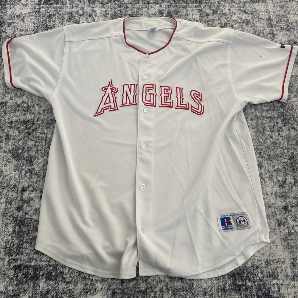 2X Vintage Anaheim LA Angels‎ Russell Athletic Jersery White Red Embroidered MLB